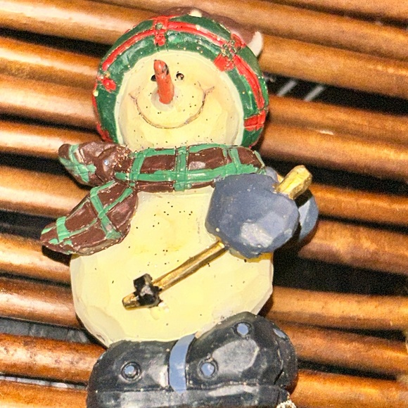 Vintage Other - Vintage Tiny Snowman Figurine with Green and Red Accents